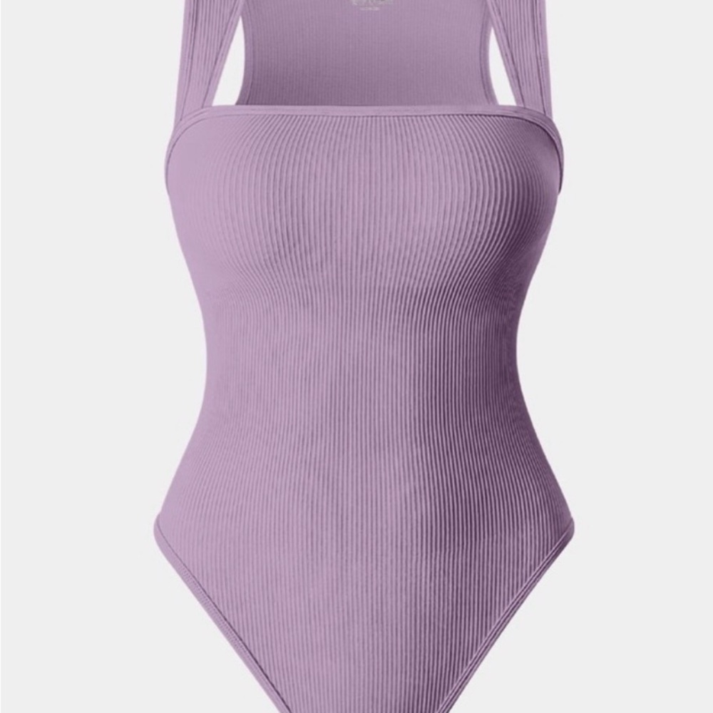 Purple Ribbed Women's Bodysuit